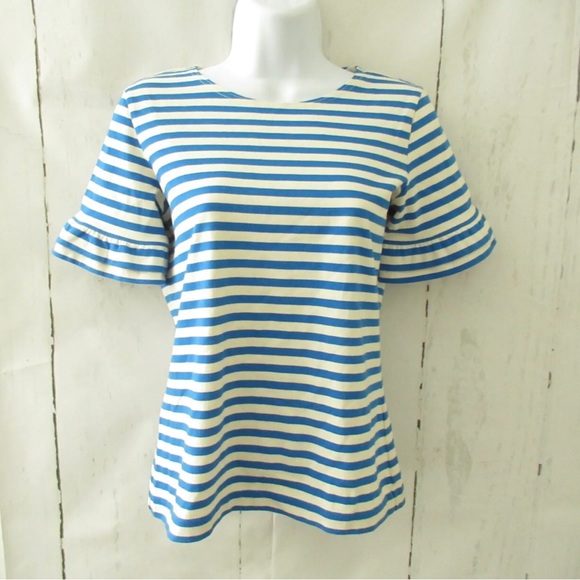 J. Crew Striped Ruffle Sleeve Top Size Small - Picture 1 of 5